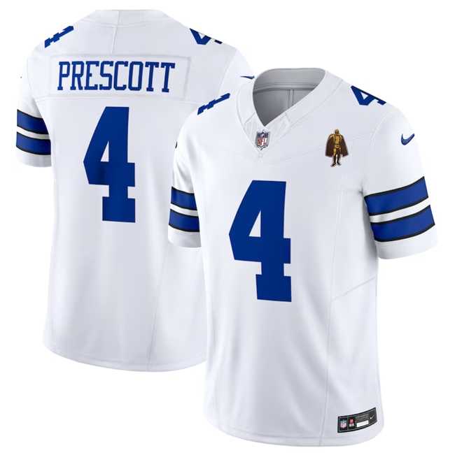 Mens Dallas Cowboys #4 Dak Prescott White 2023 F.U.S.E. With Walter Payton Patch Vapor Limited Stitched Jersey->dallas cowboys->NFL Jersey